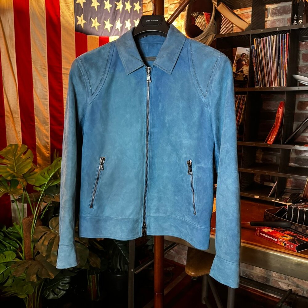 $2498 JOHN VARVATOS Blue Steel ROCKAWAY Suede Jacket sz 48